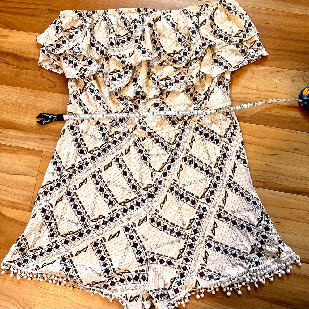 Tiered Ruffle Fairy Grunge Strapless Gauzy Geometric Romper - Picture 2 of 4